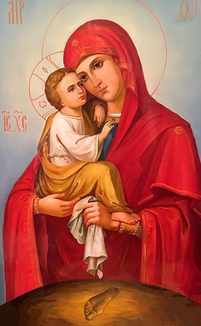 The Pochaev Icon of the Mother of God, holding the Christ Child